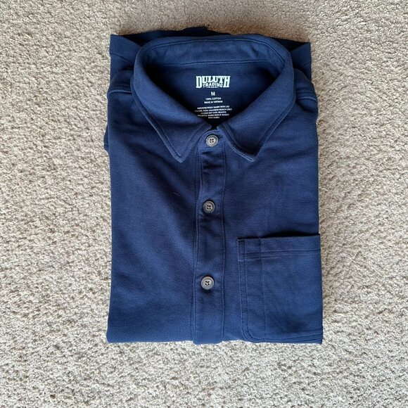 Duluth Shirt Mens Medium Button Up Long Sleeve Navy Blue Point Collar Cotton - Picture 10 of 10